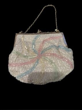 Vintage Seed Beaded Pastel Swirl Evening Bag - Unbranded